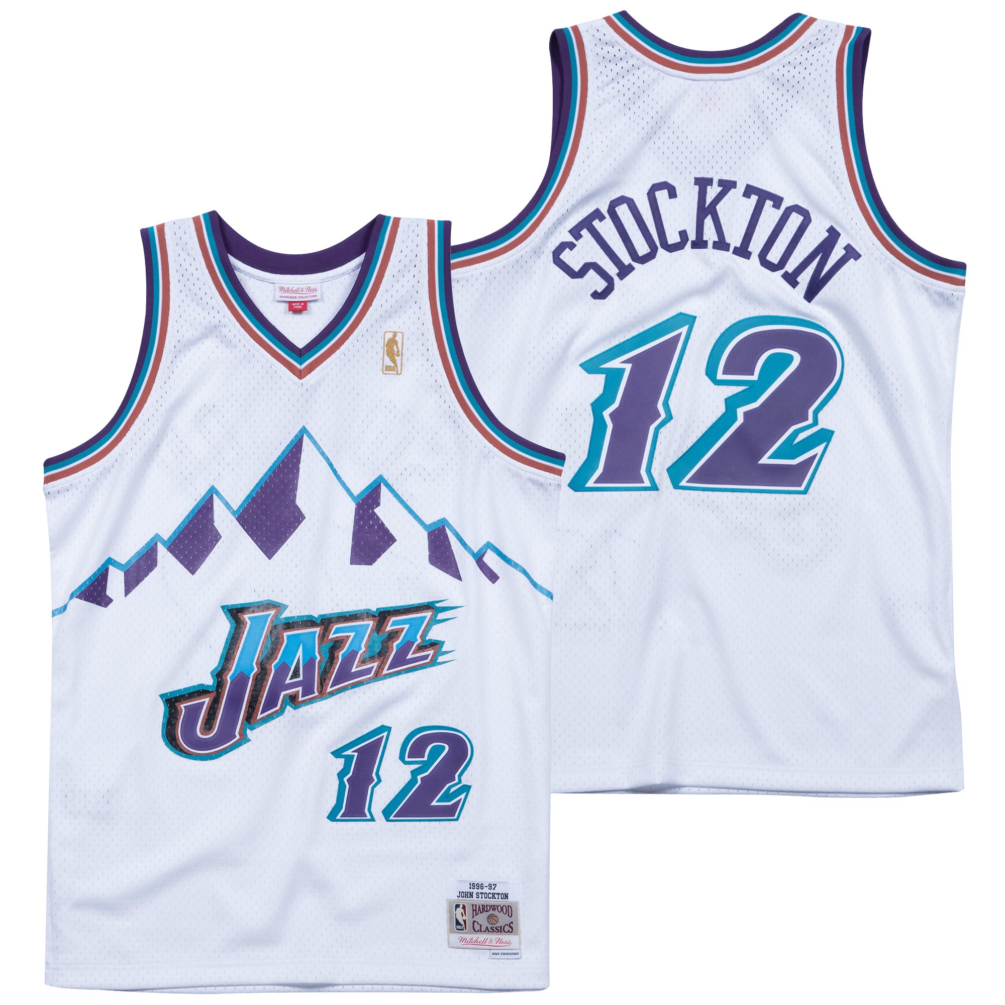 #12 John Stockton 1996-97 Utah Jazz Road Swingman Hardwood Jersey Mens Shirt Top 